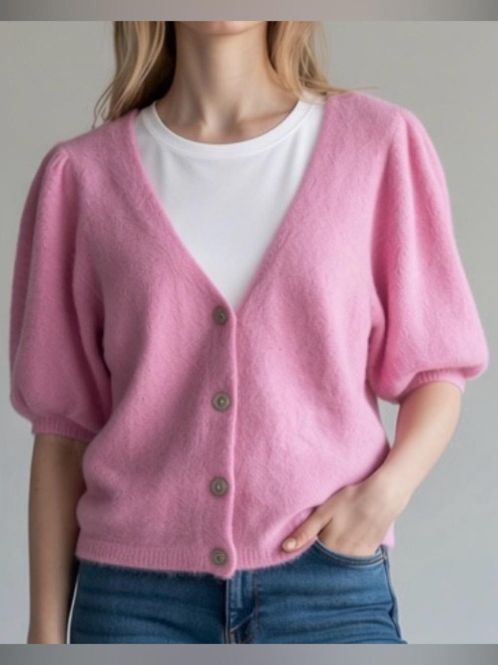 Wild Fable Fuzzy Button Front Puff Sleeve Cardigan